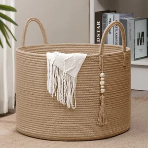 Large Wicker Laundry Basket Jute Woven Basket for Clothes Shoes Towels Decora... - Picture 1 of 9