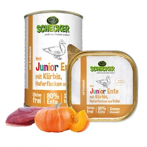 Schecker Nassfutter - Junior Ente mit Kürbis, Haferflocken - Welpe - 3 x 200g   - Bild 1 von 5