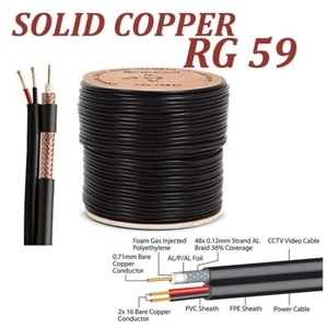 100M RG59 Escopeta 2 Núcleos CCTV Video y Cable de Alimentación Tambor Negro DVR Video Coaxial - Imagen 1 de 4