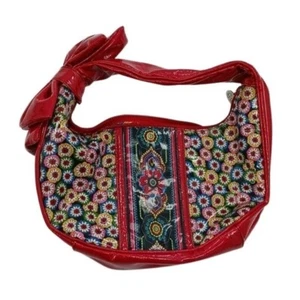 Vera Bradley Purse Frill Collection Hobo Red Floral Bow Shiny Womens - Picture 1 of 7