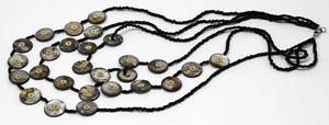 MCM schwarze Perlen runde Muschelscheiben Halskette 3 Stränge Längen 16 Zoll lang - Bild 1 von 7