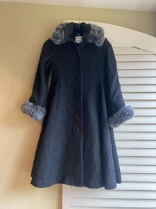 Florence Eiseman Girls Grey Wool and Faux Fur Trim Coat Size 8 Winter - Picture 1 of 9