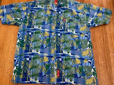 Marc Ecko Shirt Mens XL Blue Yellow Floral Hawaiian Tropical Beach - Image 1 of 4
