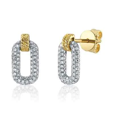14K Gold Diamond Earrings 0.30 CTW Natural Rectangle Rectangular Drop Stud - Image 1 of 3