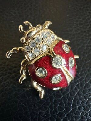 AUTH Christian Dior Pin Brooch Rhinestone Bijou Crystal Red Gold Plated 1768 - Image 1 of 4