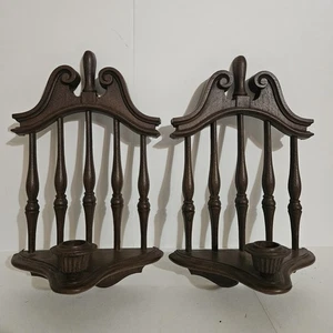 Pair Homeco Wall Decor Faux Wood Wall Candle Sconce Taper Candle Holder - Picture 1 of 7