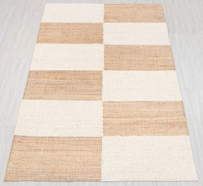 Natural Wool Jute Ivory Solid Plain High Quality Hand Woven Boho Style Rug - Image 1 of 4