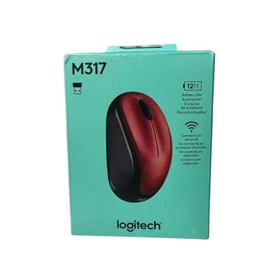 Logitech Wireless Ambidextrous Mouse M317 Red 910-002893 Unifying USB Receiver - Image 1 of 4