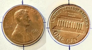 1985 LINCOLN MEMORIAL CENT ROTATED DIE ERROR - 30 DEGREES ROTATION - Picture 1 of 3