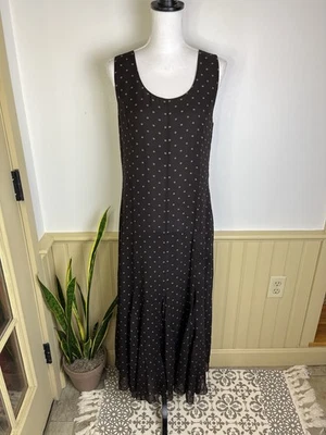 Maxi Vestido Vintage Chico’s 100% Seda Talla 1 Marrón Lunares Y2K 1920 Aleta Foto 1 de 4