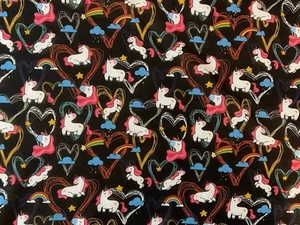 Unicorn Pony Hearts Rainbows Print Chiffon Dress Fabric 150 Cm Wide - Picture 1 of 3