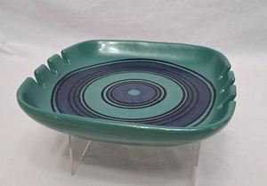 Posacenere vintage in ceramica glidata disegnato da Fong Chow verde blu firmato numerato - Foto 1 di 14