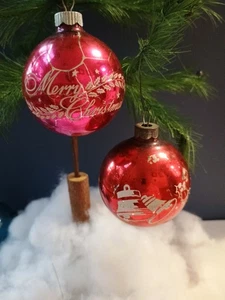 Ornamento Buon Natale Brite Lucido Vintage Vetro Mercurio Rosso Rosa Made In USA - Foto 1 di 7