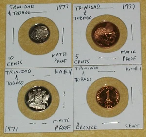 TRINIDAD TOBAGO CAMEO MATTE COIN 1971 1977 2007 LOW MINT 1 5 10 25 CENT FM RARE - Picture 1 of 11