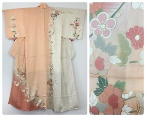Japanese women's kimono, flowers, silk, medium, Japan import, long (Z2864)