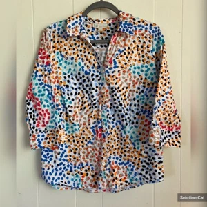 Dana Buchman Blouse Women's Large Multicolored Abstract Polka Dot Cotton Fiesta - Picture 1 of 1