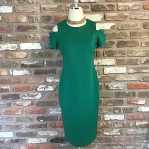 Vestido vaina para mujer CALVIN KLEIN verde esmeralda manga corta hombro frío 6 NUEVO - Imagen 1 de 6