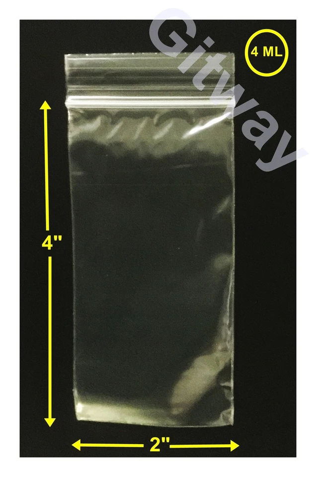 2" x 4" Reclosable Resealable Zip Seal Lock Clear Plastic 2x4" FDA Bags 4 MIL - Image 1 of 1