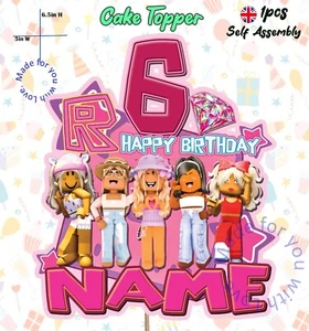 Ro blox RobloxGirls Personalised Birthday Cake topper Pick Any Name Any Age New - Picture 1 of 2