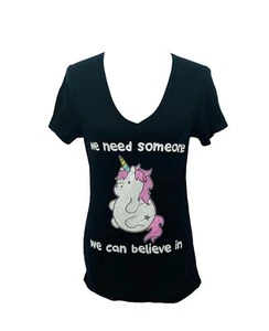 Girl’s Large Shirt Black Matter Black "Believe" Short Sleeve V-Neck - Picture 1 of 6