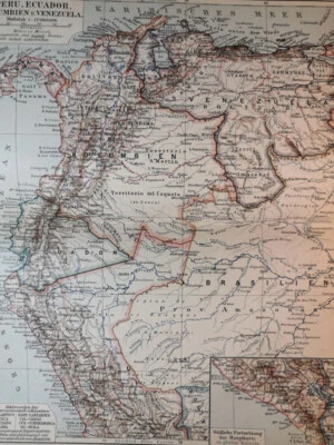 1877 Peru Equador Venezuela Colômbia Mapa Geográfico Vintage ORIGEM 11,5x9 C21-1 - Imagem 1 de 2