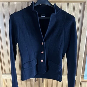 J. Crew Vintage Jacket /Top Black 100% Wool Made In Hong Kong  Turtle Buttons Sm - Picture 1 of 10