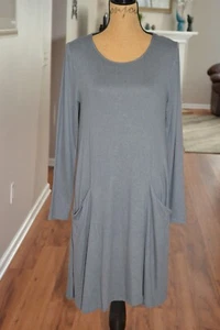 LOFT NWT Lounge Long sleeve Dusty Blue A line Soft Cozy Dress w/pockets sz M - Picture 1 of 14