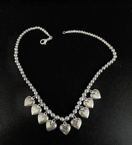 1980er Sterlingsilber 925 gepuffte Herzen Halskette 16" lang 30 gm - Bild 1 von 7