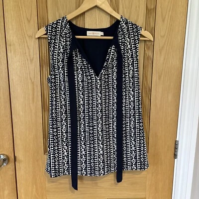 Tory Burch Women's Silk  Tank Vest Sleeveles Top Size 4 UK 10 navy blue white  - Image 1 of 4
