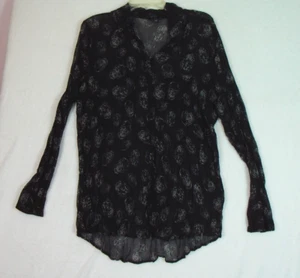 Rock and Republic XL Sheer Pleated Blouse with All Over Print Skulls Goth Vamp - Picture 1 of 11