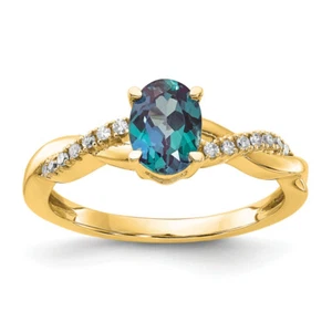 10K Yellow Gold Oval Created Alexandrite Diamond Ring June Birthstone Jewelry - Picture 1 of 50