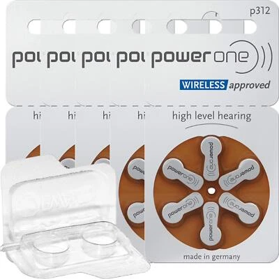 30 Varta Power One Hörgerätebatterien PR41 Braun 312 + Transportbox für 2 Zellen - Bild 1 von 4