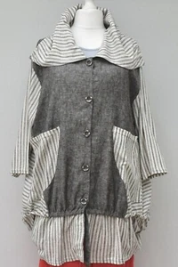 PLUS SIZE GREY/OFF WHITE STRIPED PATTERN LINEN BLEND JACKET Size 24-26 - Picture 1 of 11