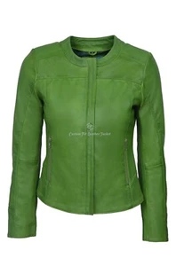 Ladies Real Leather Jacket Lime Green 100% Lambskin Classic Fashion Style 5328 - Picture 1 of 9
