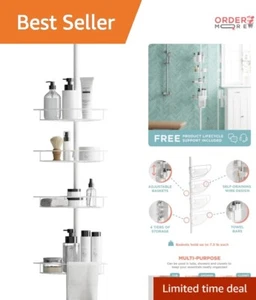 Space-Saving Tension Mount Shower Caddy - 4 Wire Baskets with Built-in Towel Bar - Picture 1 of 8