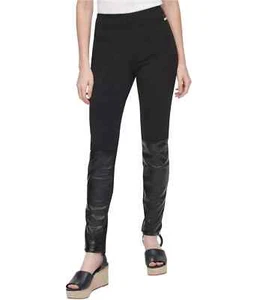 New Calvin Klein Mixed Media Black Leggings w Faux Leather Women's Size S - Picture 1 of 8