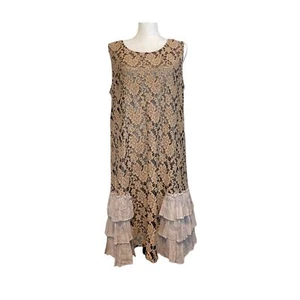 Paisley Ranken ärmelloses Spitzenkleid komplett gefüttert hellbraun/schwarz Damengröße Large - Bild 1 von 9