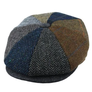 Cappello uomo misto lana patch panel spina di pesce tweed newsboy berretto retrò multicolore - Foto 1 di 5
