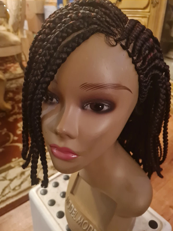 Peluca corta trenzada para mujer negra trenzas trenzas encaje frontal fibra sintética Foto 1 de 4