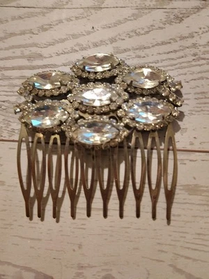 Rhinestone Crystal Hair Comb 7 Oval Cluster Wedding Party Business Dinner - Image 1 of 4