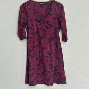 Vestido floral Toad&Co línea A cuello en V borgoña púrpura manga 3/4 para mujer mediano - Imagen 1 de 5