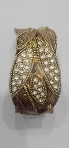 Vintage Armband goldfarben Blätter mit Strass Klemme goldfarben neu. RU - Bild 1 von 17