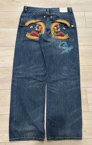 Vtg Coogi Embroidered King Jester Joker Baggy Y2K Distressed Jeans Mens 36x34 - Picture 1 of 20