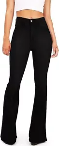 KDF Women's Black Bell Bottom Jeans for Women High Waisted Flare Bootcut Stretch - Picture 1 of 10
