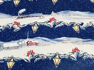 VTG NATALE CARTA DA IMBALLAGGIO REGALO CHIESA TRENO SCENA NEVE CAMPANE COSÌ BELLE - Foto 1 di 5