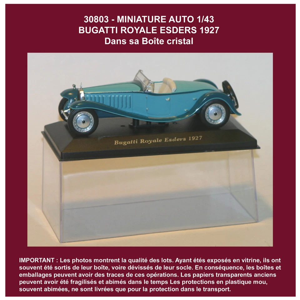 1962 MINIATURE BUGATTI ROYALE ESDERS 1927 BOITE CRISTAL - Photo 1/1
