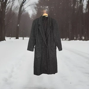 Vintage Alan Michaels Canada Gray Wool Tweed Overcoat 36, Single Breasted - Picture 1 of 24