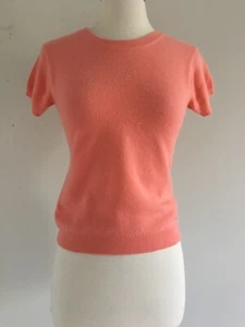 AUTH CHANEL CASHMERE SHORT SLEEVE PINK PEACH SWEATER SIZE XS - Picture 1 of 10