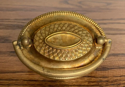 Vintage Hepplewhite Brass Oval Drawer Pull 2 1/4 Center #3462 Cover