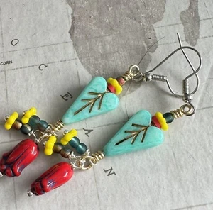 Pendientes de corazón y tulipán rojo de cristal checo - Imagen 1 de 7